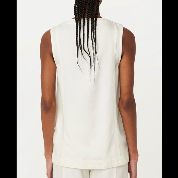 FRANK & OAK Work Button Down Minimalist Vest Relaxed Twill Utility Ivory White L - Picture 4 of 9